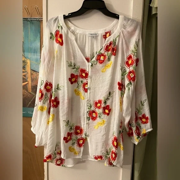 Anthropologie Rose and Everly Embroidered Top XL - Picture 1 of 4